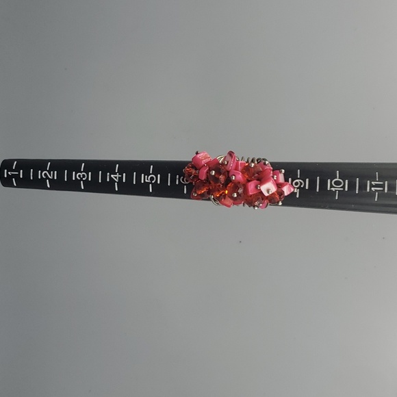 Red Beaded Silvertone Spiral Ring - Picture 8 of 9